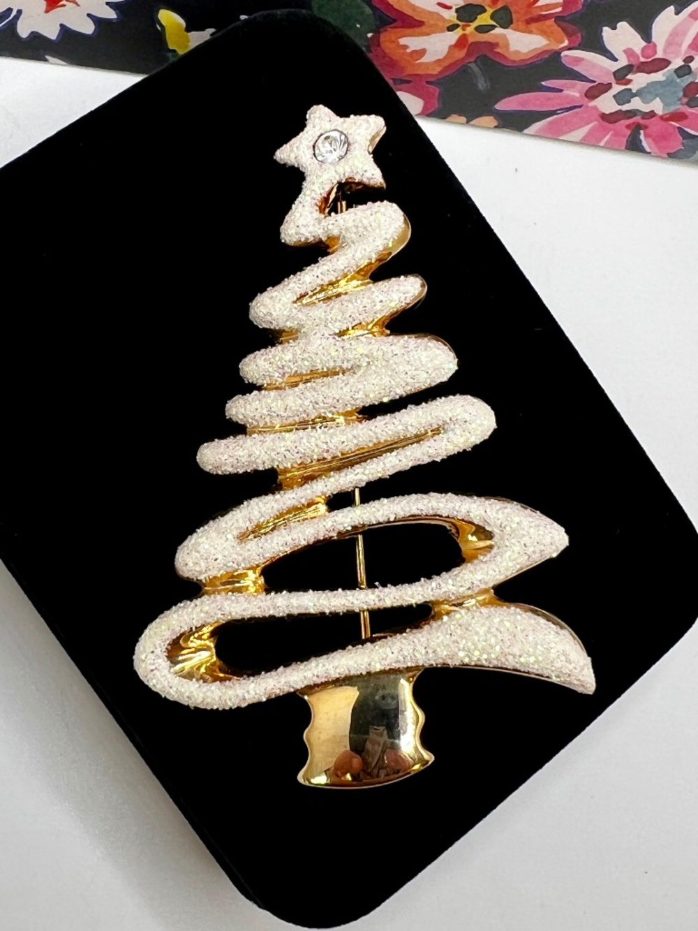 JJ Jonette Frosted Christmas Tree Brooch